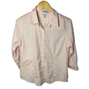 L.L. Bean Light Pink Fitted 3/4 Sleeve Button Front Wrinkle Resist Top Sz M